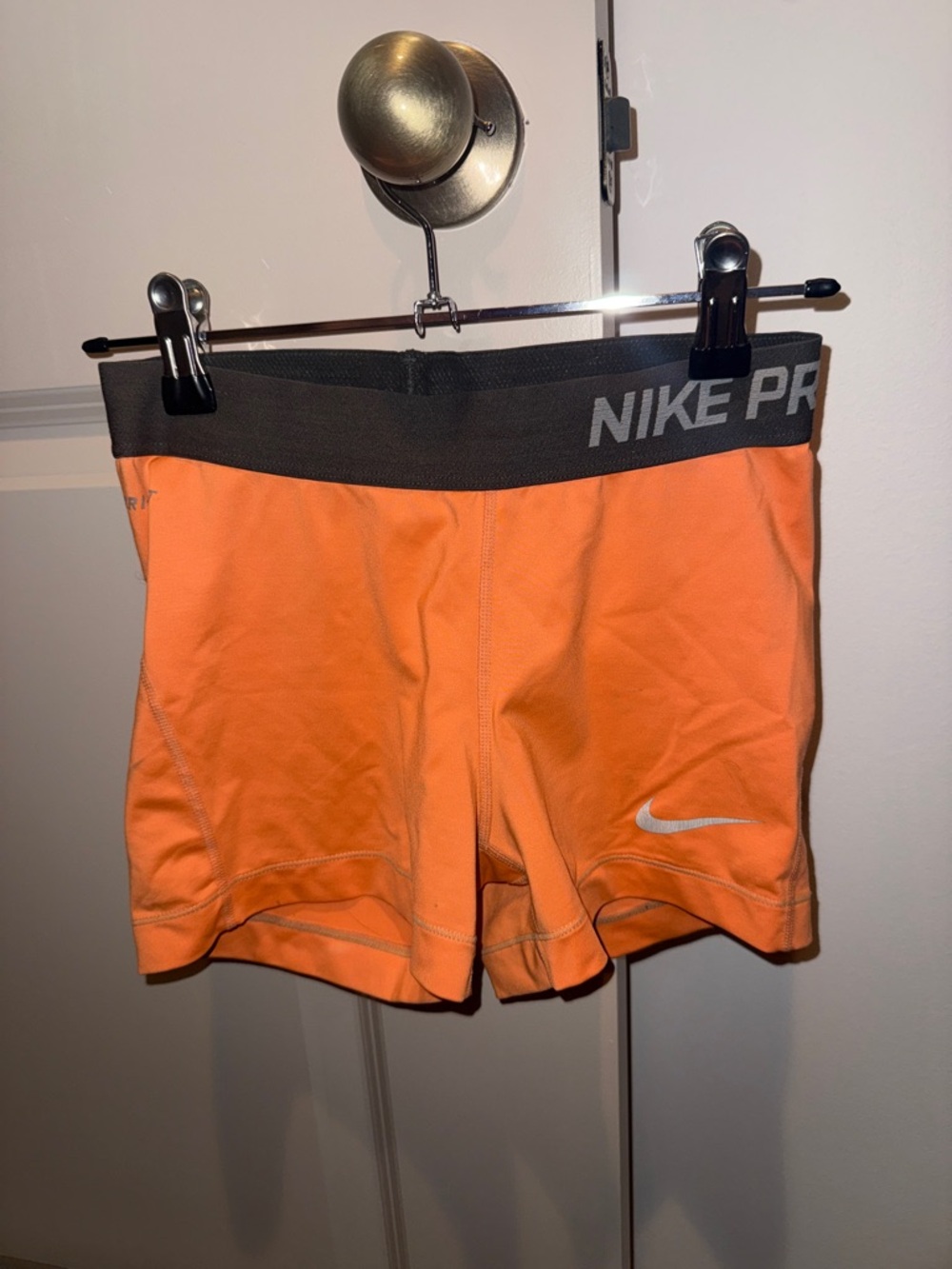 Nike Pro light Orange Women's Training Shorts with Gray Waistband